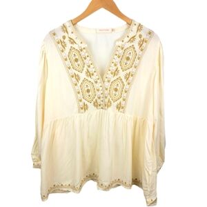 Solitare Boho Embroidered Ballon Sleeve Top